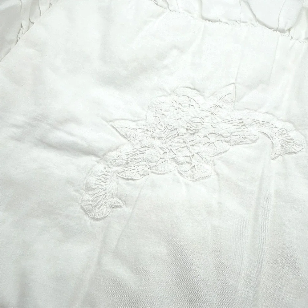 Handmade Whitework Embroidered Baby Coverlet Ruffled Heirloom Vintage Nursery
